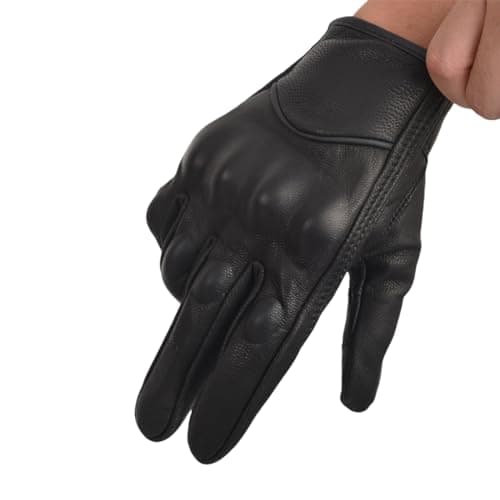 Men's Touchscreen Leather Motorcycle Gloves Black Protection Riding Biker Gloves