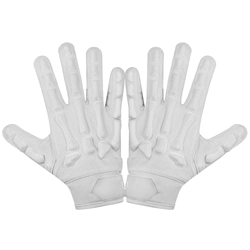 Glorious Traders Wide Receiver Football Gloves with Super Sticky Grip, Black & White — Full White