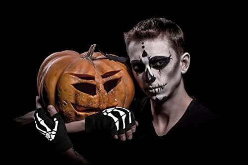 CROSSFINGERS Skeleton Gloves Touchscreen Warm for Halloween Cosplay & Daily Wear (2 Pairs)