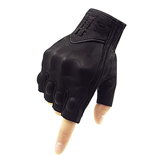 Harssidanzar Mens Leather Fingerless Motorcycle Gloves GM037
