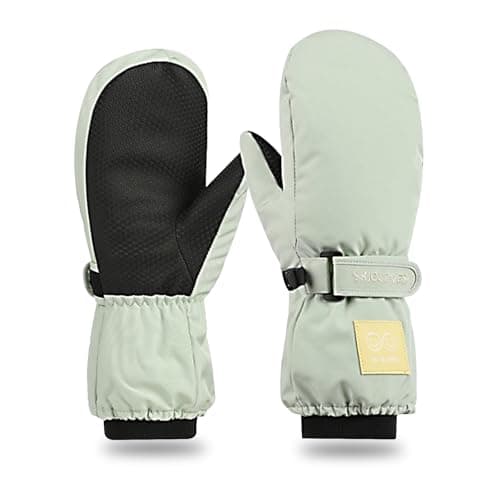 RIGWARL Kids' Waterproof Ski Gloves Warm Fleece for Boys and Girls — Light Green