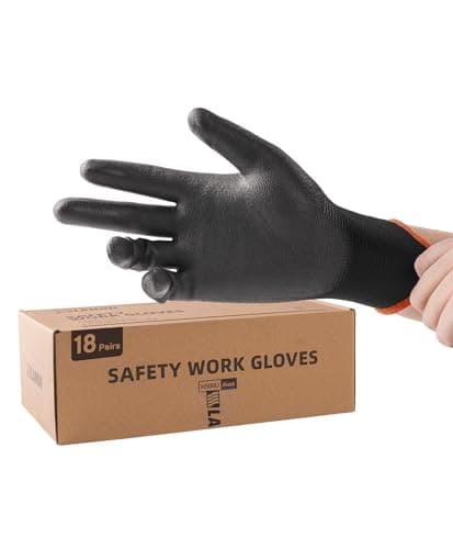Lanon Breathable PU Coated Safety Work Gloves, Grey, Large — Black