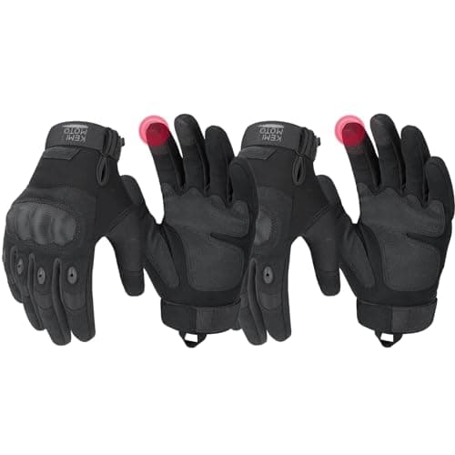 KEMIMOTO Men's Touchscreen Motorcycle Gloves with Hard Shell & Palm Padding — 2 Pack, Black-Black, Microfiber Protection