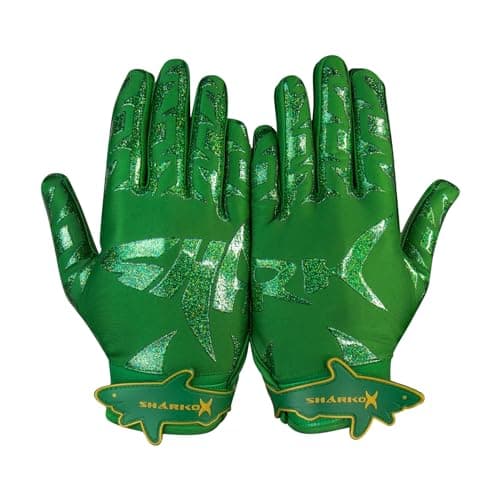 Ultra-Sticky Non-Slip Football Gloves for Youth, Adult, Kid Sizes — Sparkly Green
