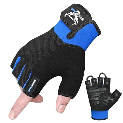 BEAST RAGE Men's Durable Gym Half-Finger Training Gloves Anti-Slip Weight Lifting — Blue