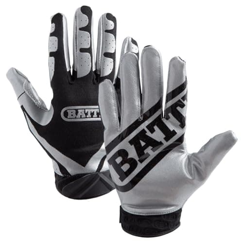 Battle Sports Ultra-Stick Wide Receiver Football Gloves — Silver/Black