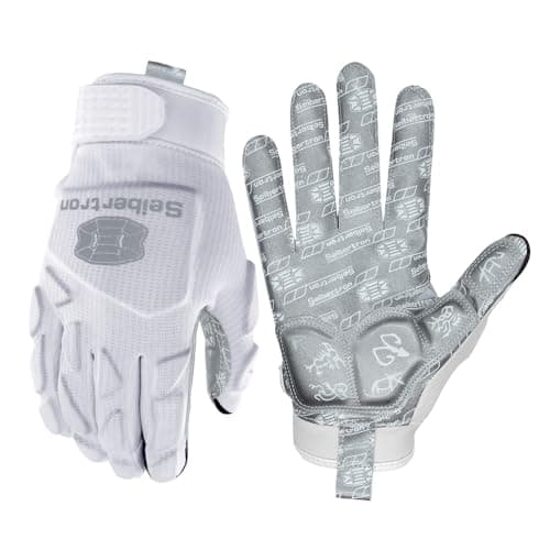 Seibertron Gel-Filled Anti-Impact football gloves for Adults and Youth — TOUCHSCREEN-LINEMAN-WHITE/SILVER