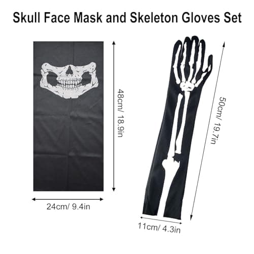ONEINHE Halloween Skeleton Gloves with Skull Face Mask for Adult Cosplay Party