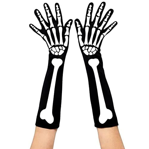 XUECHEN Stretchy Skeleton Gloves, Halloween Full Finger Bones