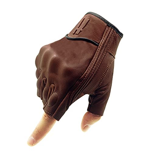 Harssidanzar Mens Leather Fingerless Motorcycle Gloves GM037 — Saddle