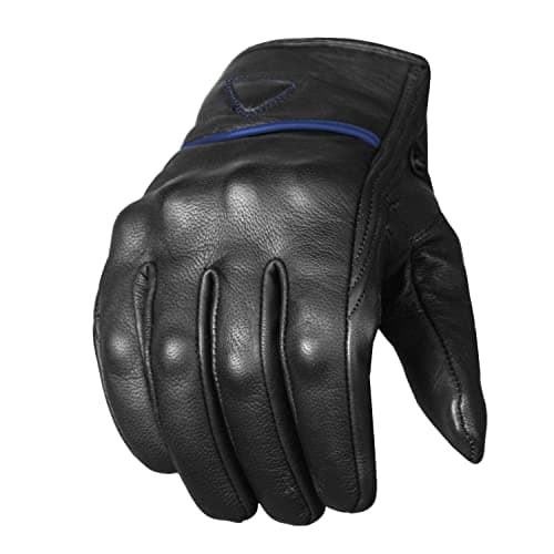 Men's Premium Leather Motorcycle Jacket & Gel Gloves for Street Cruisers — BlackBlue