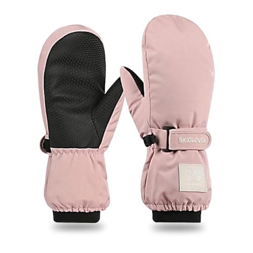 RIGWARL Kids' Waterproof Ski Gloves Warm Fleece for Boys and Girls — Pink