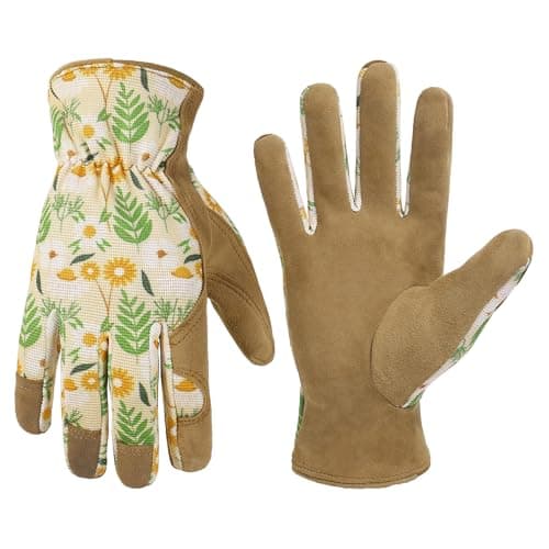 HANDLANDY Women's Touch Screen Safety Work Gloves for Yardwork Gardening — Khaki(flower)