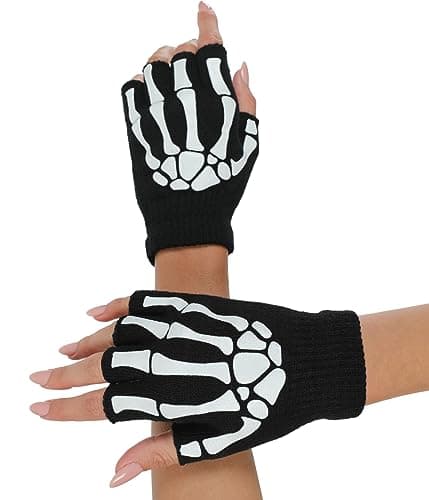 Tipsy Elves Spooky Halloween Skeleton Gloves — Black Fingerless Skeleton Gloves