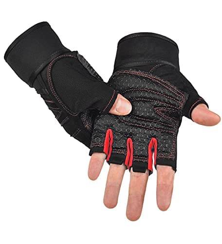 Men's Workout Gloves with Wrist Wraps for Full Palm Protection — Red