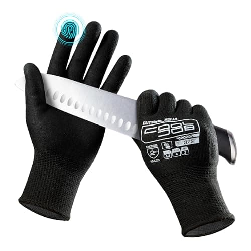 COOLJOB Cut Resistant Fishing Gloves for Men with Nitrile Coating, Touchscreen Friendly, Grey, Medium — A3 Black (Pack of 1)