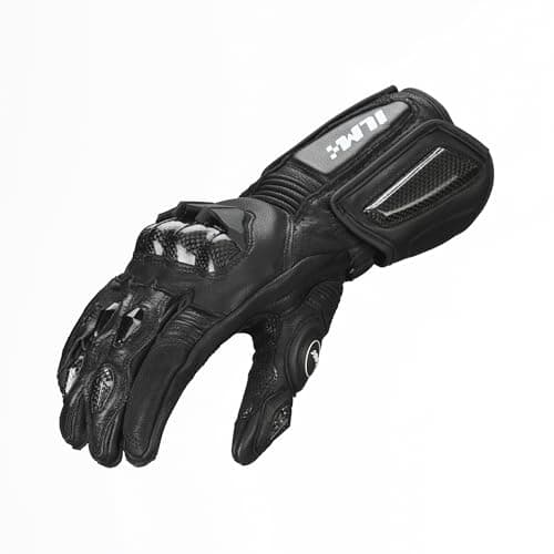 ILM Air Flow Leather Motorcycle Gloves (L, Black) — Black-Long