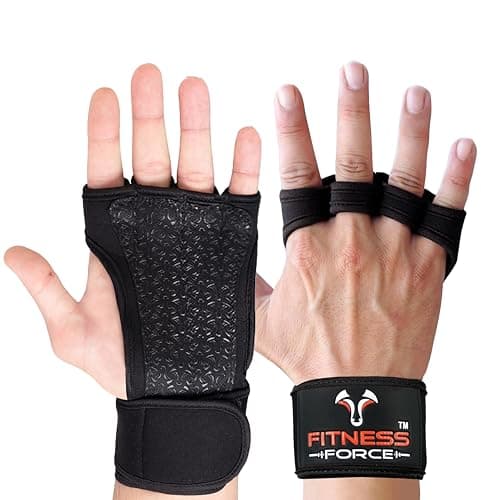 FITNESS FORCE Ventilated Wrist Support Gloves for Workouts Weightlifting & Cross Training — Black Without Front Strap