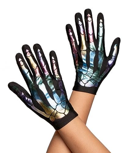 Tipsy Elves Spooky Halloween Skeleton Gloves — Black Iridescent Skeleton