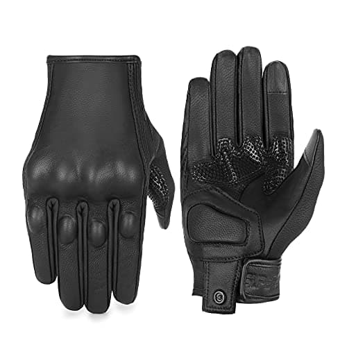 Women's Black Leather Armed Motorcycle Gloves M G01W with Rose Line — Black,Non-Perforated