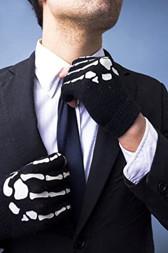 CROSSFINGERS Skeleton Gloves Touchscreen Warm for Halloween Cosplay & Daily Wear (2 Pairs)