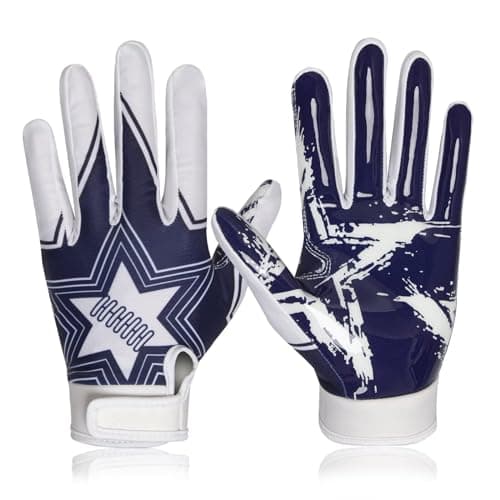 Football Gloves for Men, Youth, and Adults with Super Tacky Grip — Blue & White