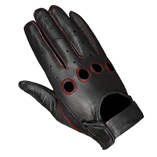 Real Leather Biker Gloves for Men & Women - Touchscreen Ventilation, Adjustable Fit, Black XL — BlackRed