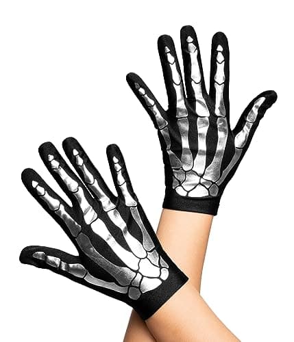 Tipsy Elves Spooky Halloween Skeleton Gloves — Black Silver Skeleton