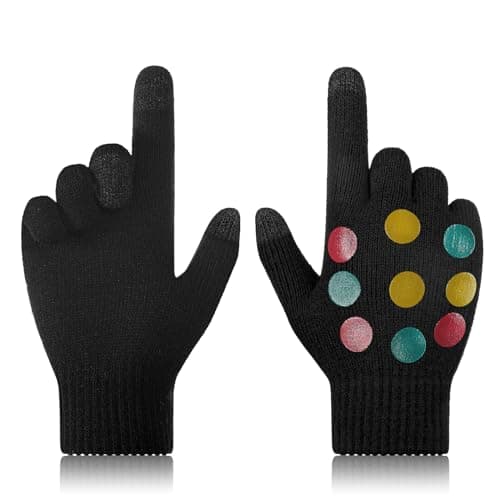 Achiou Winter Gloves for Men & Women - Touch Screen Compatible Warm Running Gloves — Black&colorful Dots