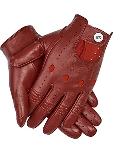 Genuine Leather Black Driving Gloves for Men, Touchscreen Compatible Motorcycle Fotos — Burgundy Red(palm Hole)