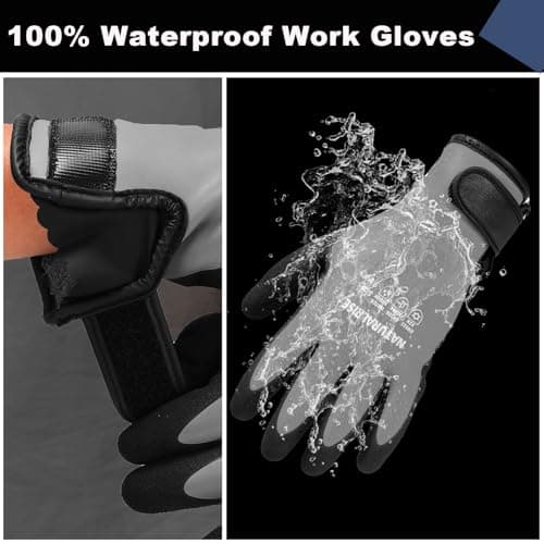 NATURALRISE 100% Waterproof Gloves, Men & Women, Winter Work Gloves, Grey X-Large