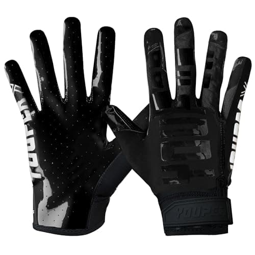 Youper Elite Football Gloves: Pro Receiver Gloves for Men and Youth — Black