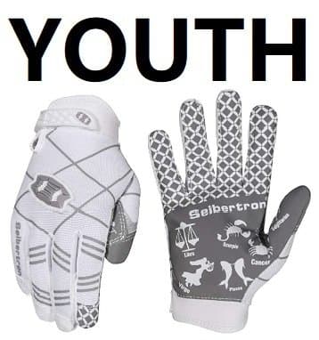 Seibertron Pro 3.0 Elite Ultra-Stick Sports Glove Football Gloves — Youth Size White