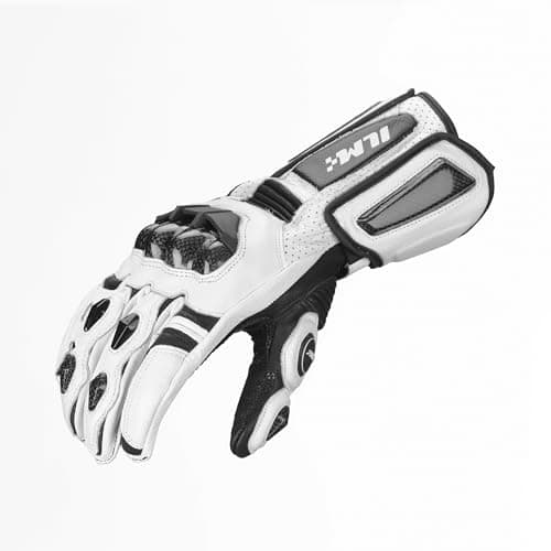 ILM Air Flow Leather Motorcycle Gloves (L, Black) — White-Long