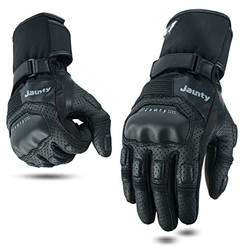 JAUNTY Unisex Summer Leather Racing Gloves, Knuckle Protection, Touchscreen Compatible, Perforated Black FIM Approved