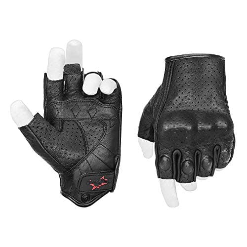 Black Leather Half Finger Motorcycling Gloves for Men XXL(G11)
