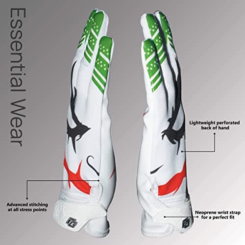 Essential Wear Youth & Adult White Football Gloves - Super Tacky Grip Performance Enhancers