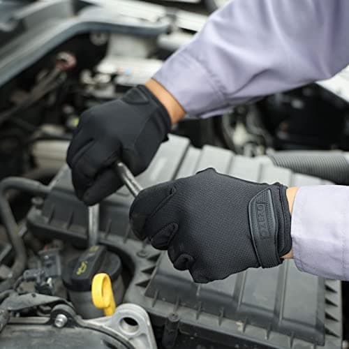 OZERO Men's Touch Screen Mechanic Gloves - Flexible, Excellent Grip, Heavy Duty, Black, S/M/L/XL