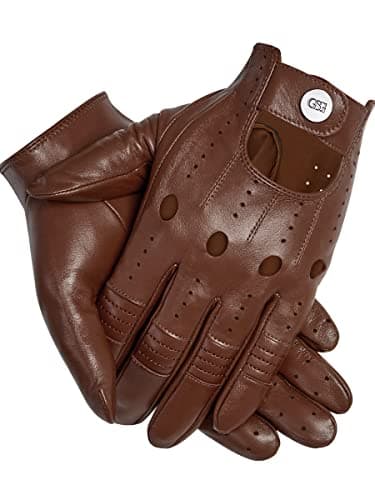 Genuine Leather Black Driving Gloves for Men, Touchscreen Compatible Motorcycle Fotos — Brown(palm Hole)