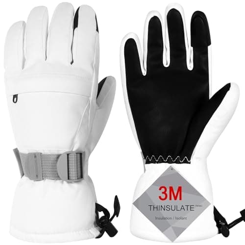 Odtmger Warmest Waterproof & Breathable Ski Gloves, Perfect for Men & Women in Cold Weather — White