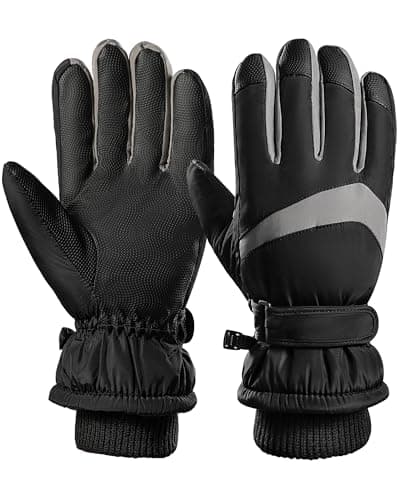 Pleneal Winter Ski Gloves Windproof Waterproof Touchscreen Anti-Slip Warm — Black