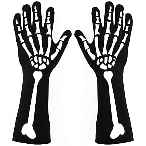 XUECHEN Stretchy Skeleton Gloves, Halloween Full Finger Bones