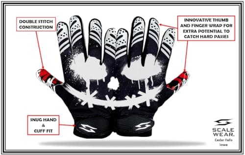 Battle College Jester Football Gloves - Elite Tacky Grip, Men's, Youth, Kids, Black