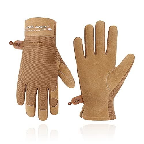 HANDLANDY Women's Touch Screen Safety Work Gloves for Yardwork Gardening — Khaki