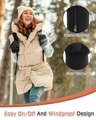 Winter Thermal Waterproof Touchscreen Gloves for Men and Women with Zippered Wrist