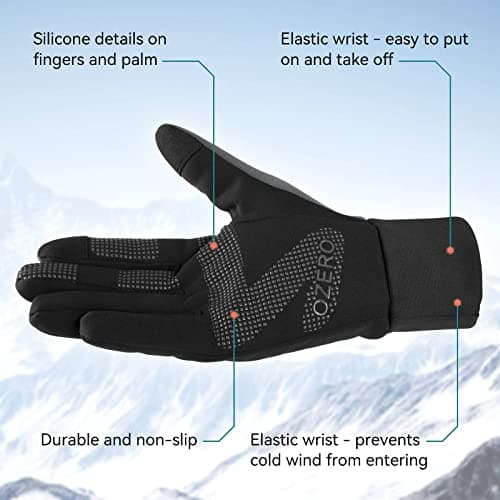 OZERO Winter Touchscreen Gloves for Men: Warm, Windproof, Water Resistant Running & Hiking Gloves