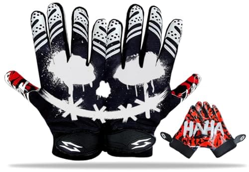 Battle College Jester Football Gloves - Elite Tacky Grip, Men's, Youth, Kids, Black