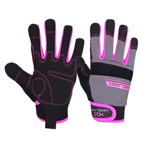 HANDLANDY Women's Touch Screen Safety Work Gloves for Yardwork Gardening — Pink