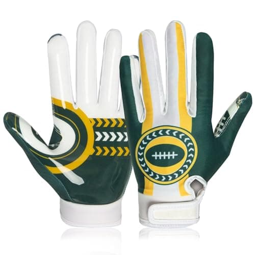 Football Gloves for Men, Youth, and Adults with Super Tacky Grip — Green & White