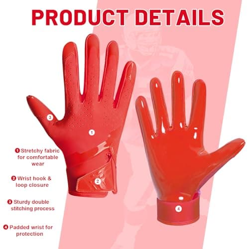 Red Wide Receiver Grips: No-Slip Football Gloves for Men